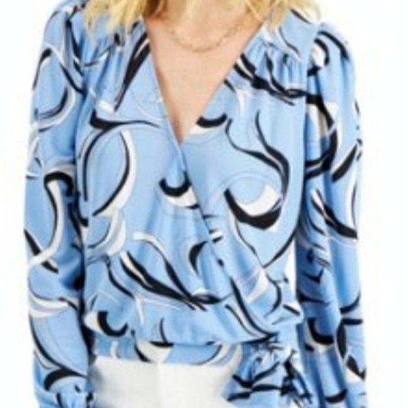 INC TOP WOMEN XXL BLUE Side-Tie Surplice NECKLINE LONG SLEEVE - Picture 5 of 9